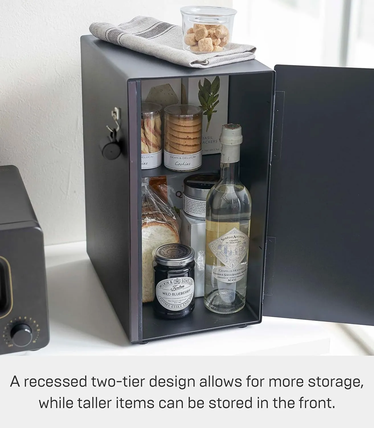 Yamazaki Home Tower Bread Box Keeper Holder Container, Metal Bread Holder Saver, Slim Space Saving Counter Storage - Vertical - Steel